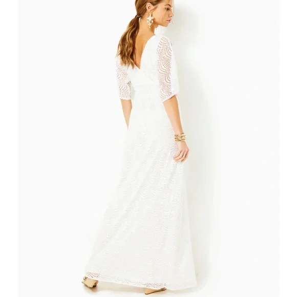 NWT Lily Pultizer Parigi Scalloped She’ll Lace Maxi Dress XL Resort White - Picture 1 of 9